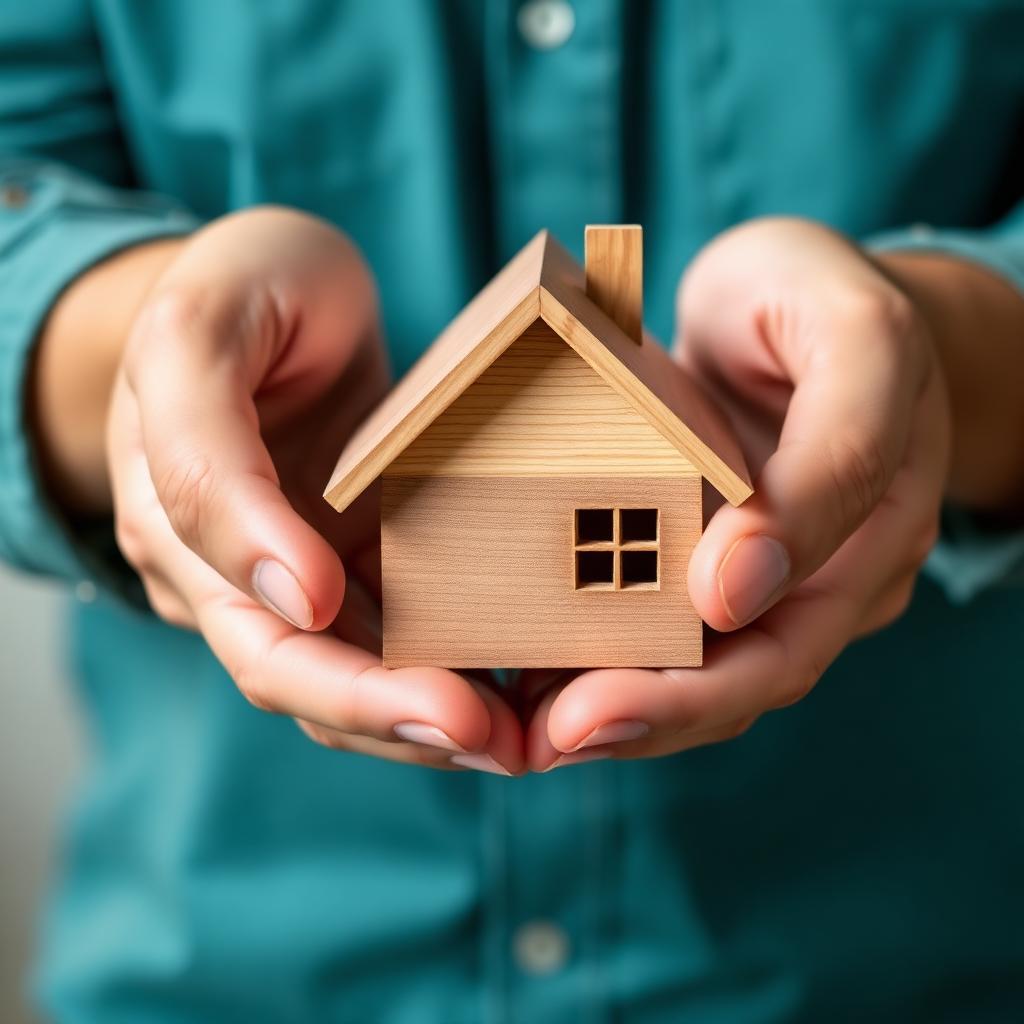 Hands holding wooden house